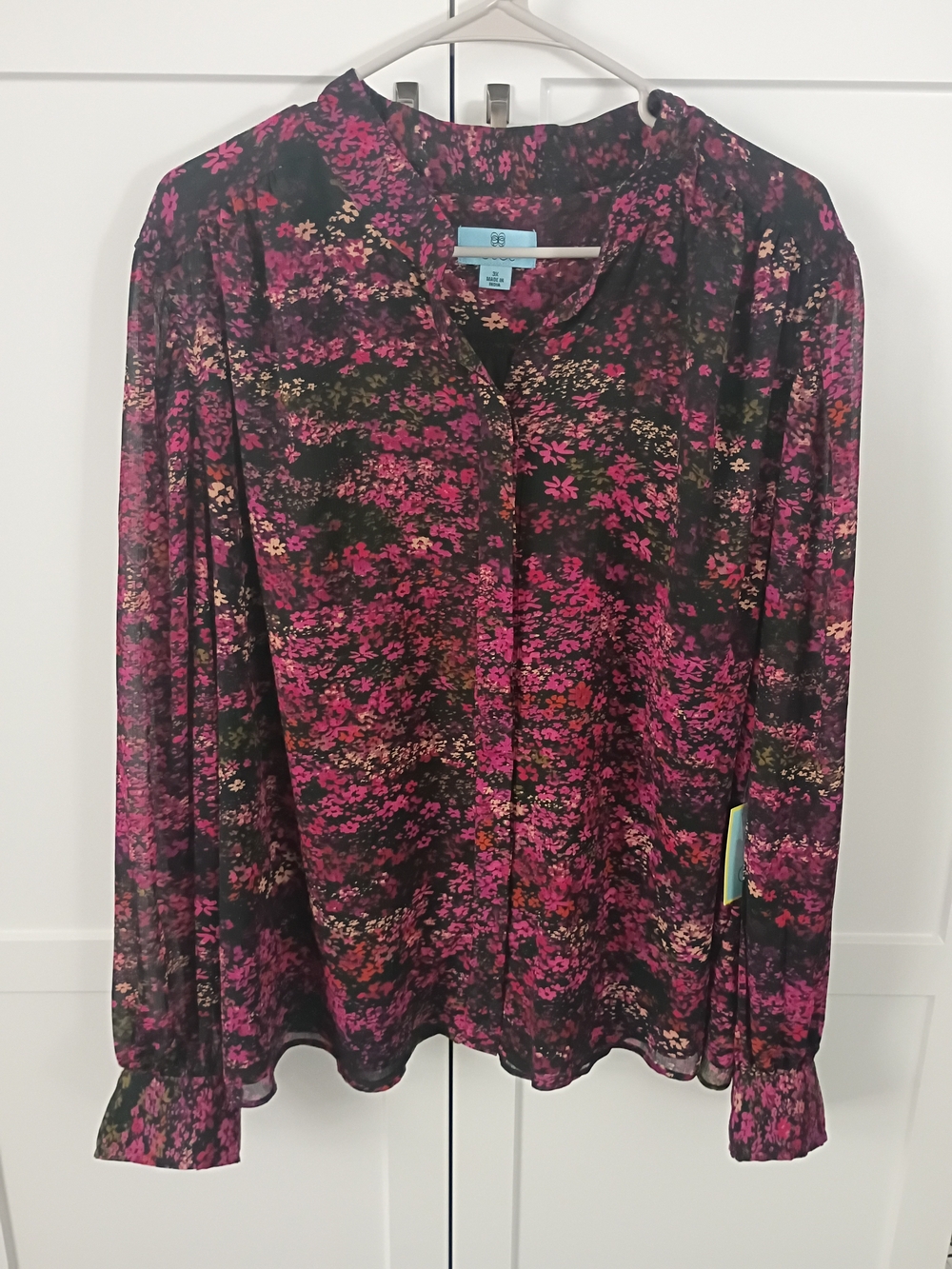 CeCe 3x Pink Floral Button-Front Blouse